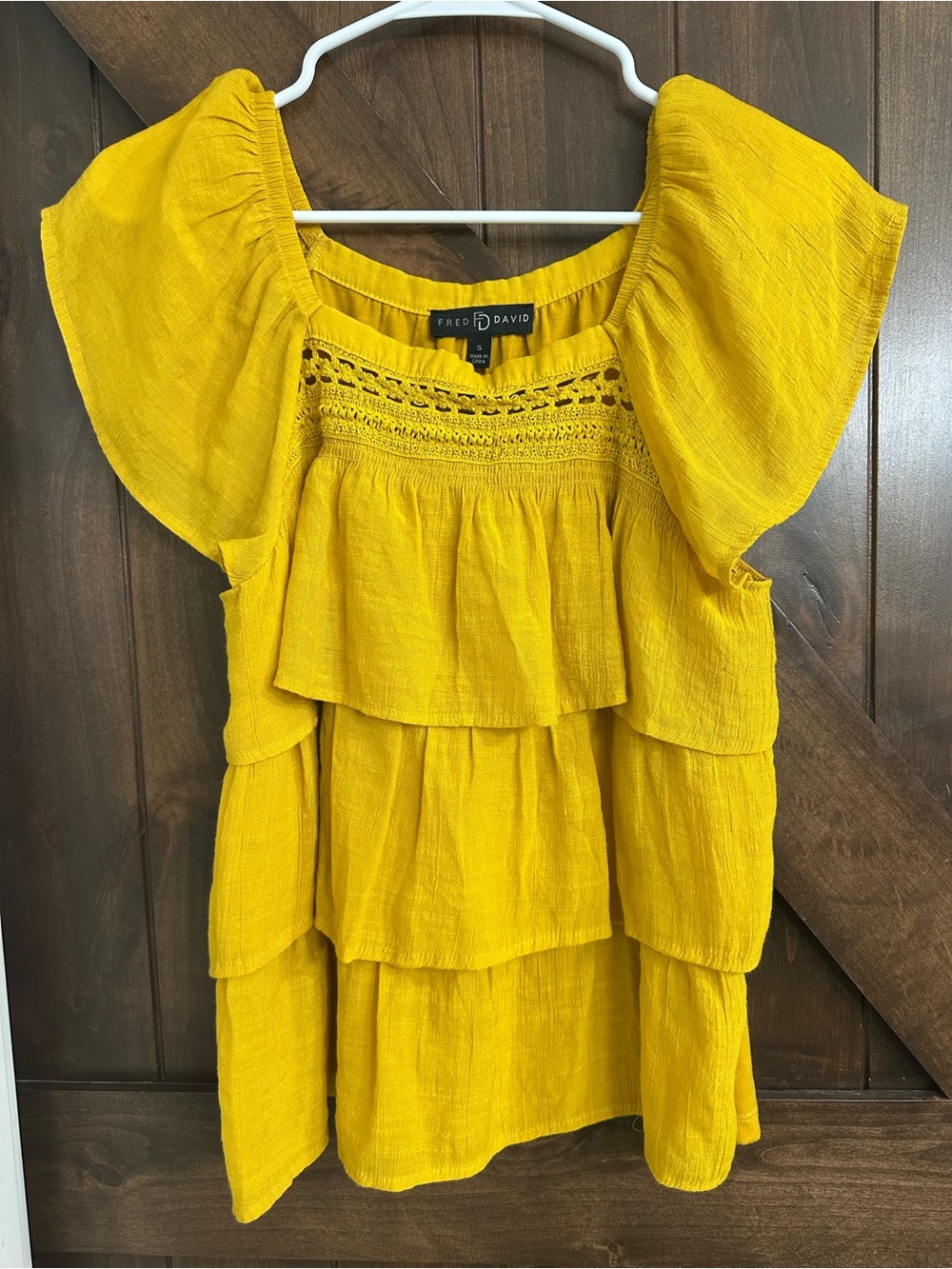 Fred David Bright Yellow Tiered Ruffle Tunic Top